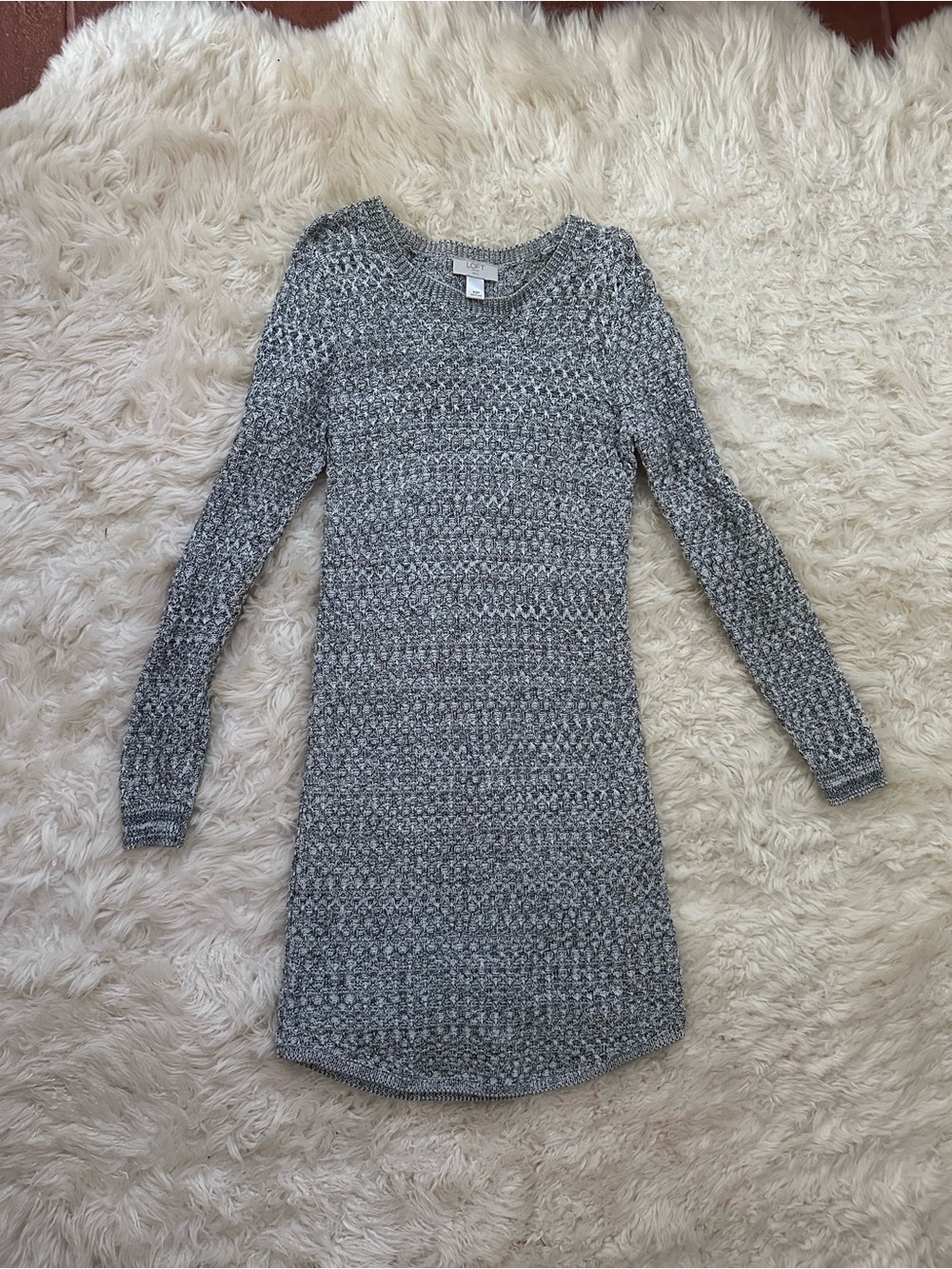 LOFT Gray Knit Mini Sweater Dress